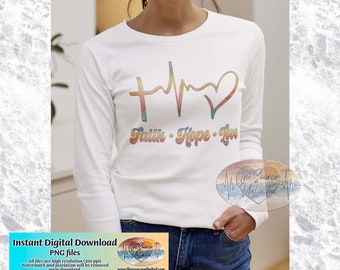 Faith Hope Love Heartbeat Cross | Religious Design Digital Sublimation PNG