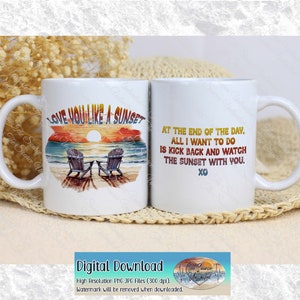 Love You Like A Sunset Couples Mug Design de dois lados PNG JPG Impressão por sublimação, transferências de calor, arte para impressão, papelaria, download digital
