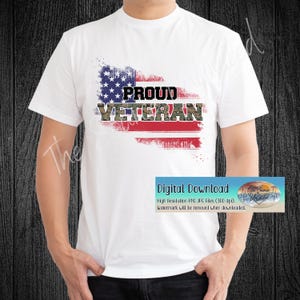 Proud Veteran Digital Download | Patriotic Military Sublimation PNG JPG | Camo American Flag Clipart | Veteran&#39;s Day Shirt Design