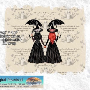 Witch Sisters Halloween geïnspireerd op praktische Magic Sisters-paraplu's, recht 20oz. Mager bekerontwerp digitale png-/jpg-download