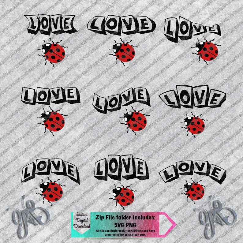 Download Love Bug w/ Ladybug 9 custom designs SVG PNG digital ...