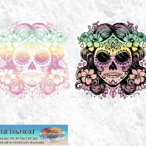Sugar Skull Day of the Dead prachtige bloemen La Catrina Halloween herfst herfst ontwerp PNG JPG afdrukbare kunst sublimatie digitale download