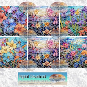 Floral Mosaic Tiles Bundle 6 Floral Designs For Printing / Print & Cut PNG JPG Files Digital Download