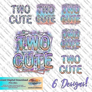Duas letras fofas de rabiscos florais para crianças, 2º aniversário, feliz aniversário, 6 designs, sublimação, transferência de calor, impressão, PNG, download digital