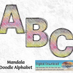 Doodle Alphabet Floral Mandala Letters Design PNG for Sublimation, Print, Heat Transfers DIGITAL DOWNLOAD
