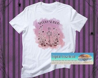Floral Skeleton PNG: Watercolor Skull Sublimation Design (Digital Download