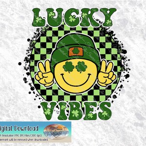 Lucky Vibes Smiley Emoji St. Patrick's Day Vredesteken Smiley Emoji Lucky Clover Design Sublimatie Afdrukbare PNG JPG Digitale Download