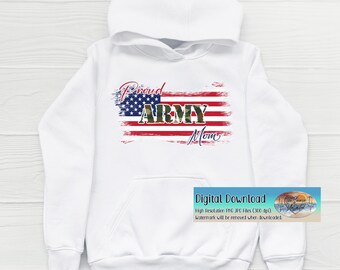 Proud Army Mom PNG Design | Camouflage, American Flag (Digital Download)