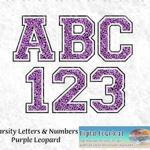 Leopard Varsity Alphabet Letters & Numbers Purple Leopard Design PNG for Sublimation, Print, Heat Transfers Digital Download