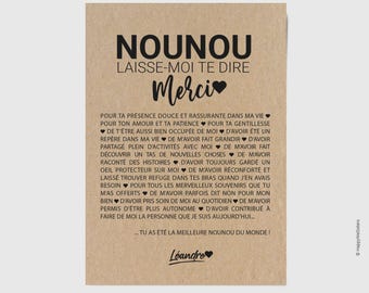 Carte Merci Nounou Personnalisée | Cadeau Nounou Fin Année Scolaire | Message Remerciement Sur Mesure Style Kraft
