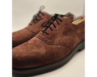 Dockers Oxford Shoes Mens 10 Brown Good Suede Brogue Lace Up Dress Casual (S6)