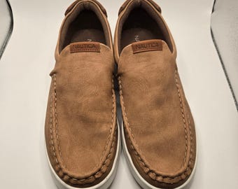 Nautica Derwin Slip On Loafers Mens Size 8 Tan Moc Toe Casual Shoes (S11)