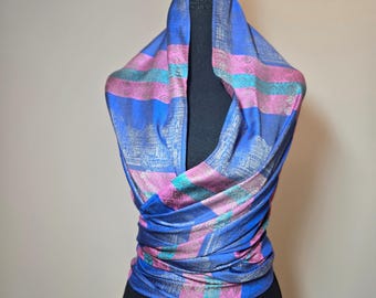 Colorful Patterned Wrap Scarf with Fringe 100% Silk
