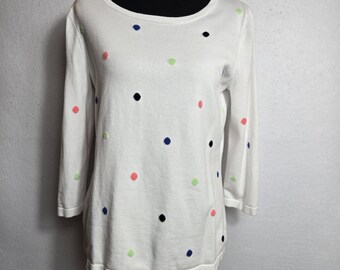 Talbots Womens S polka dot multicolor sweater  3/4 Sleeve Crew Neck Knit (T9)