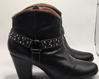 Sofft Ankle Boots Women 9.5 Black Studded Harness Leather Booties