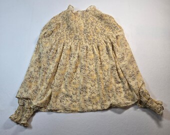 Floral Smocked Long Sleeve Blouse Size S