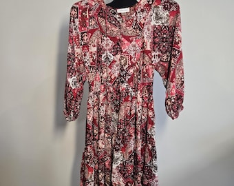 Vestido de manga larga estilo bohemio con patchwork de Calvin Klein, talla 2