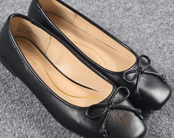 Liz Claiborne Flushing Ballet Flats Womens 5 Black Square Toe Bow Memory Foam
