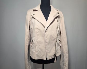 Ann Taylor LOFT Moto Jacket Womens S Tan Nwt Zip Cotton Blend (O1)