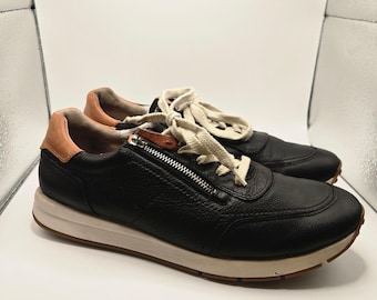 Paul Green Retro Runner Sneakers Womens 8.5 Black Leather Good Zip Lace Up
