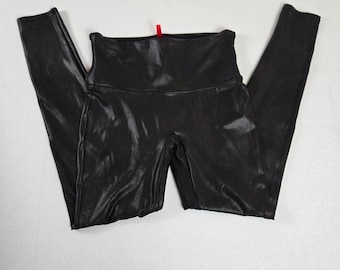 Spanx Faux Leather Leggings Womens Large Black High Waist Slimming (B6)