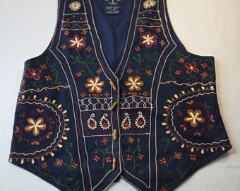 Solutions Embroidered Vest Size L 100% Cotton