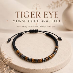 Morse Code Bracelet- Natural Black Onyx Tiger Eye Lava Stone - Personalized Secret Message Gift
