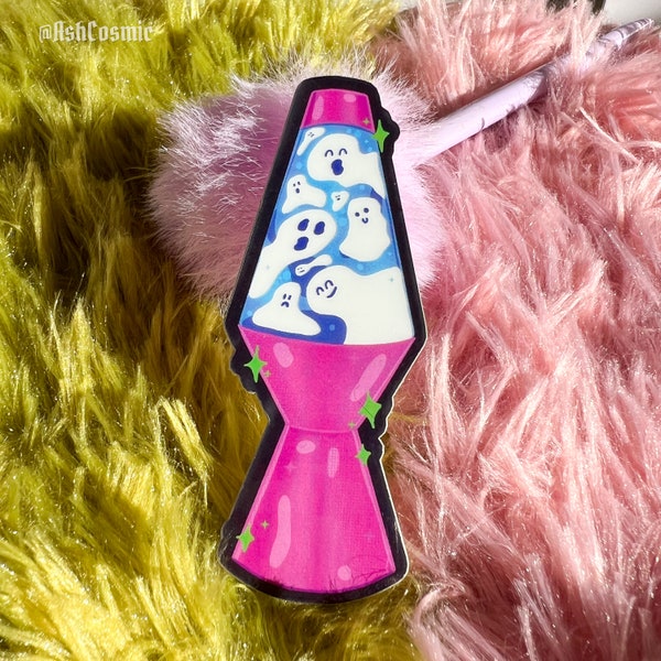 Haunted Y2K Lava Lamp Ghost Glow-in-the-Dark Sticker - Pink Aesthetic with 70's Vibes - Waterproof Decal for Laptops, Water Bottles, Phones.