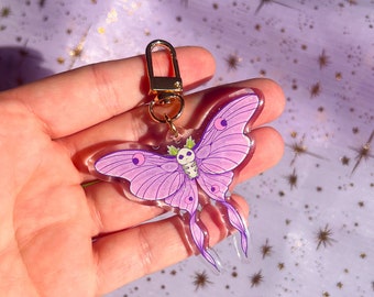 Luna Moth Keychain, Glitter Epoxy Charm (2.5")