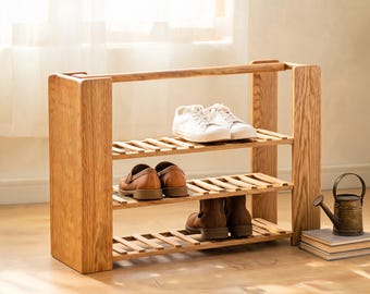 Plano de carpintería para zapatero de entrada de 3 niveles, planos para banco de almacenamiento de zapatos con listones para principiantes, lista de cortes imprimible en PDF, 30x12x20 pulgadas