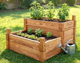 Gestufte Gartenbeet Plan, 2-Tier abgesteppter Pflanzkasten Holzbearbeitungsplan, 48x24 DIY Zedern Gartenbeet PDF, Anfänger Baupläne