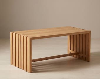 Geriffelte Latte Couchtisch Holzbearbeitungsplan, moderner Japandi DIY Couchtisch, Lattenholztisch Bauplan, Schnittliste & Diagramme PDF