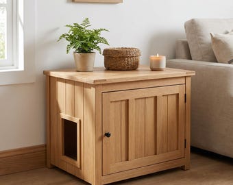Cat Litter Box Cabinet Woodworking Plan, Hidden Litter Box Furniture DIY, Modern Farmhouse Litter Enclosure Side Table Build PDF