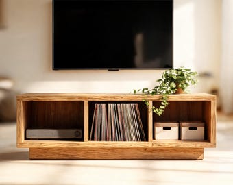 Plano de carpintería para mueble de TV con consola multimedia, consola con compartimentos abiertos de 48" (PDF), plano de construcción para centro de entretenimiento de 3 bahías (1x12), muebles para principiantes de bricolaje.