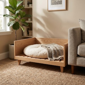 Raised Dog Bed Woodworking Plan, DIY Elevated Pet Bed, Wood Dog Bed Frame with Cushion Surround Build, Cut List & Diagrams PDF