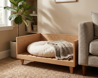 Raised Dog Bed Woodworking Plan, DIY Elevated Pet Bed, Wood Dog Bed Frame with Cushion Surround Build, Cut List & Diagrams PDF