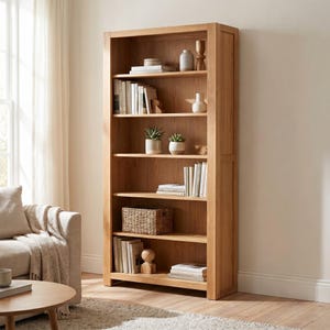 Bookcase Woodworking Plan, DIY 6 Shelf Bookshelf, Tall Modern Open Wood Bookcase Build, Cut List & Diagrams PDF