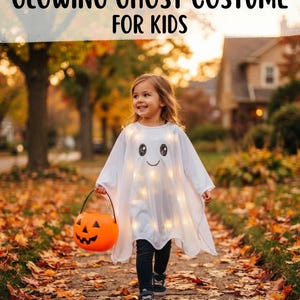 Guía para hacer un disfraz de fantasma brillante, tutorial de disfraz de Halloween para niños, instrucciones para hacer un disfraz de fantasma con sábana, PDF