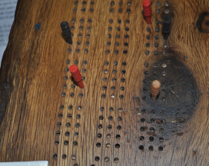 cribbage board,Oak live edge ,3 lane , CrazyBearUSA