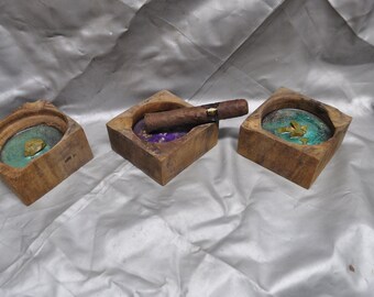 Zigarrentabletts, Nussbaum, mit Epoxy Schmucksteinen, CrazyBearUSA