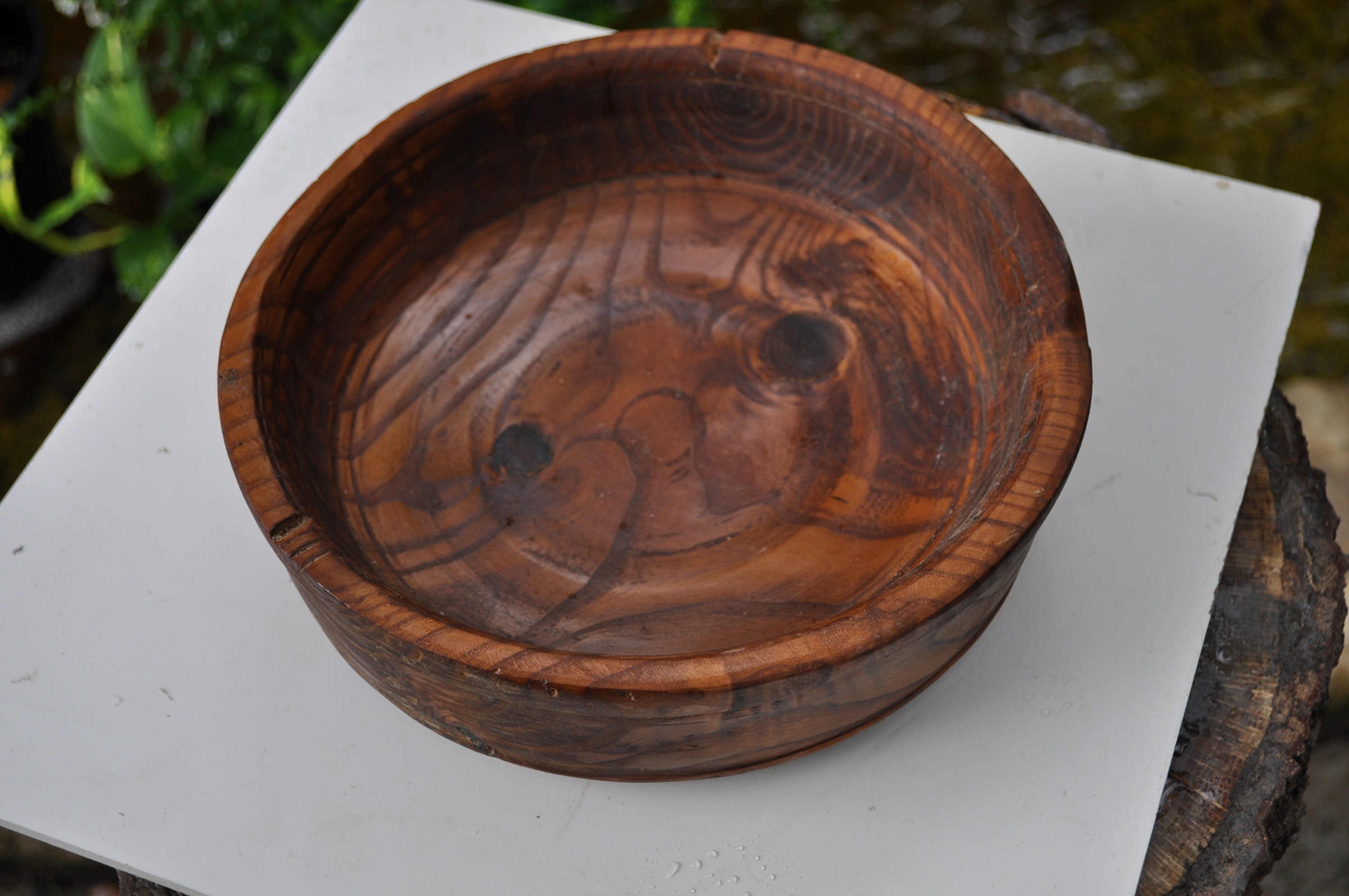 ALL Natural Russian Olive wood bowl 10 inches Round X 35 inches High X
