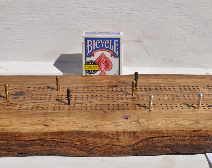 cribbage board,Oak live edge ,3 lane , CrazyBearUSA