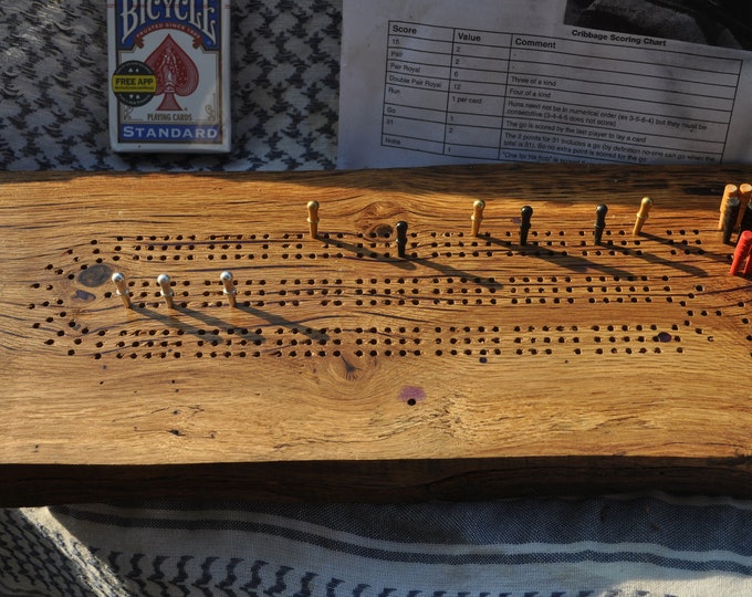 cribbage board, Oak live edge,3 lane ,American made,CrazyBearUSA