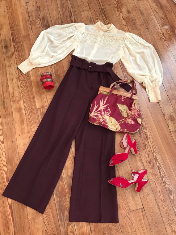 1980s does 1940s silk, pearl and lace bishop sleev