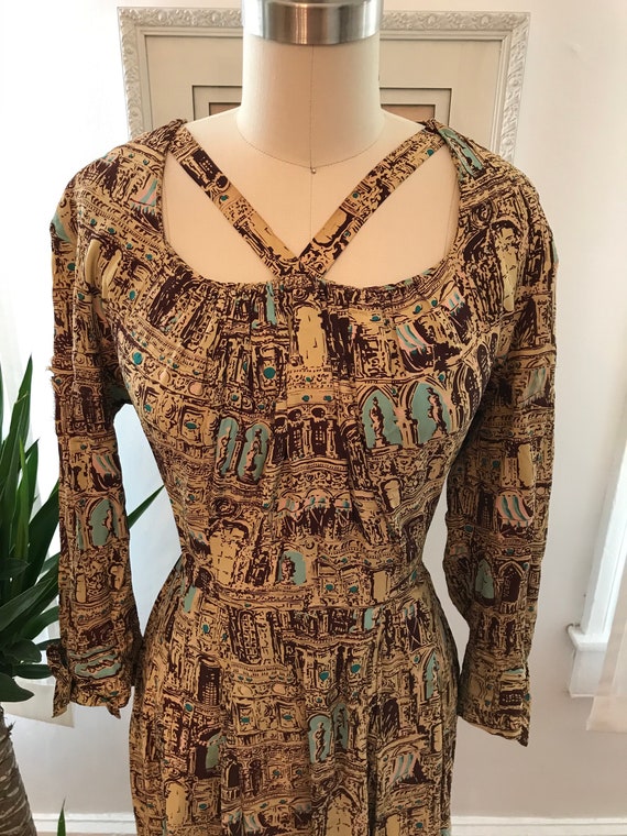 1940s statues and columns novelty print cold rayon