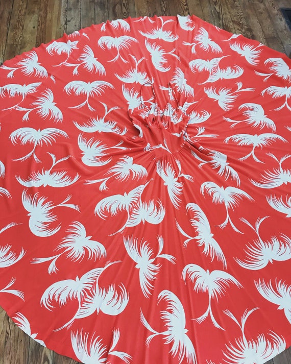 1940s orange and cream silk swallow print gown