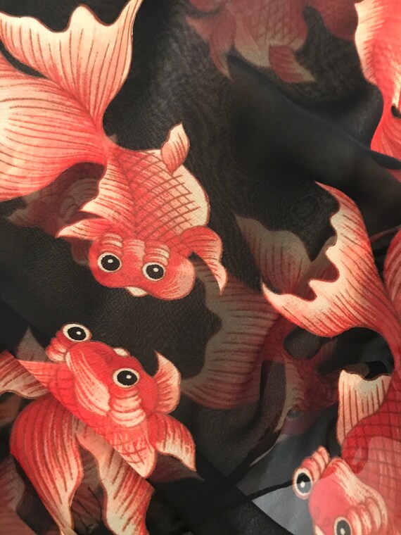 1980s Wayne Clark silk and beaded koi print balloo