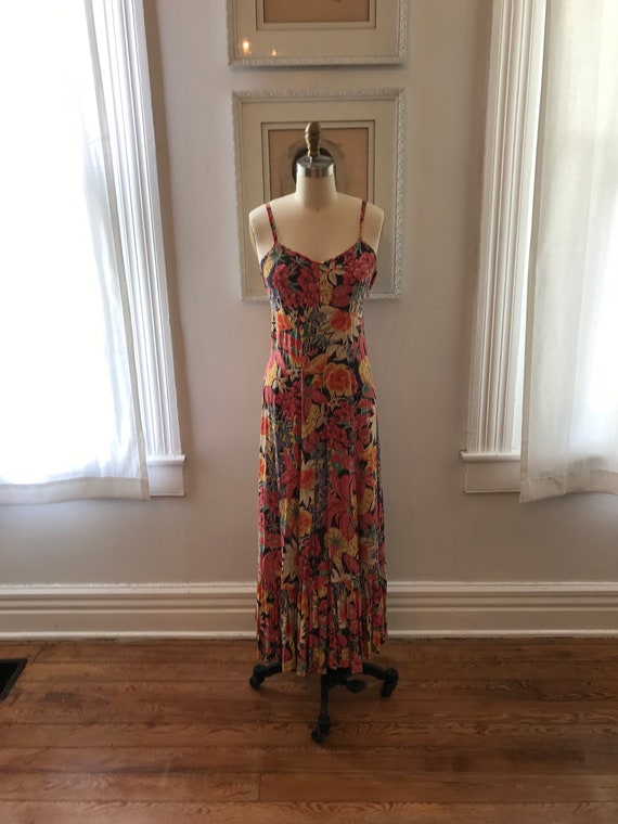 1940s floral print rayon gown | maxi dress