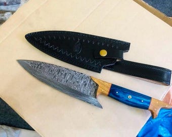 Handgesmeed koksmes van damaststaal – Japanse gyuto, achthoekig wa-handvat, professioneel keukenmes