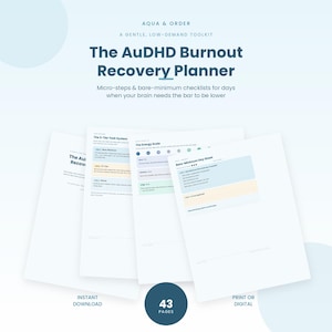 Planificateur de rétablissement en cas d'épuisement professionnel lié au TDAH | Trousse d'outils imprimable pour les fonctions exécutives | Téléchargement numérique